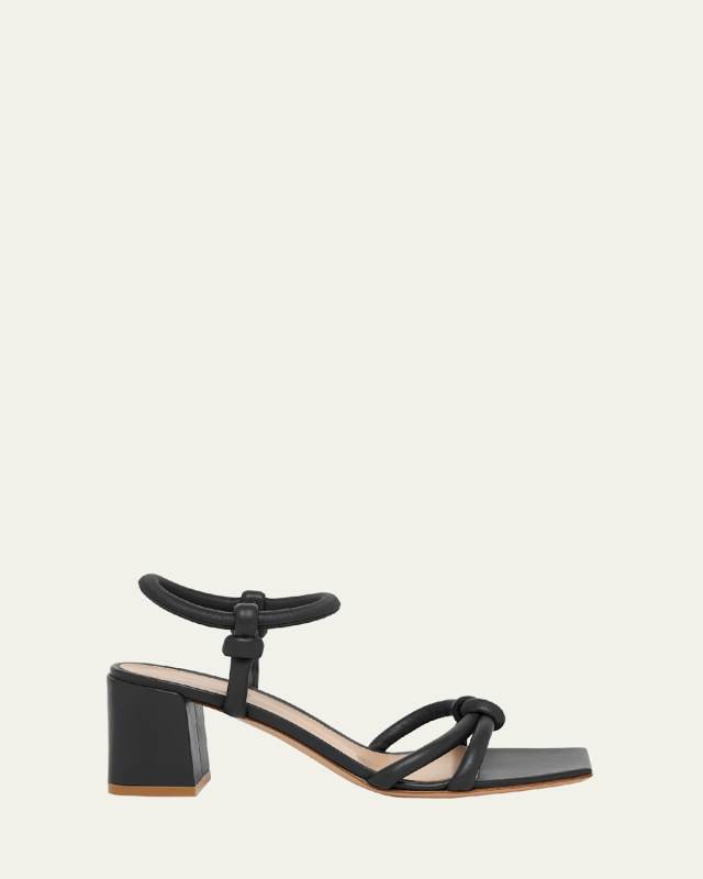 Knotted Leather Block-Heel Sandals
